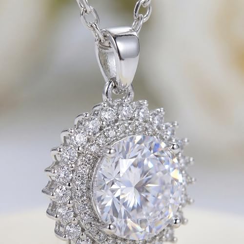 Necklaces for Women - Sparkling Flower Pendant Necklace, 18K Gold Plated Chain, Sunflower Clover Jewelry for Wedding Party, 16+2 Inch - color: Silver