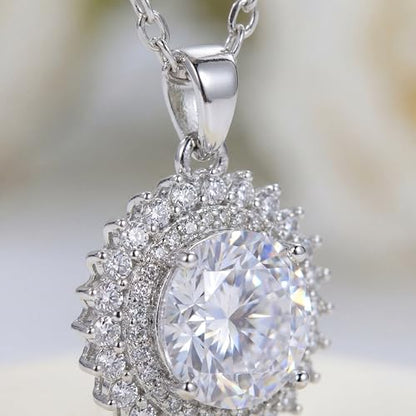 Necklaces for Women - Sparkling Flower Pendant Necklace, 18K Gold Plated Chain, Sunflower Clover Jewelry for Wedding Party, 16+2 Inch - color: Silver