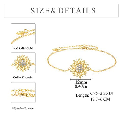 KECHO 14k Yellow Gold Sunflower Jewelry for Women, Fine Gold You are My Sunshine Jewelry Gifts for Her - style: Sunflower Bracelet