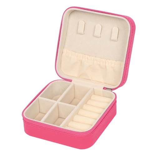 MFXIP Travel Jewelry Case Small Jewelry Box Jewelry Organizer Storage Case Portable PU Leather Mini Jewelry Travel Case for Girls Womens Earring, Necklace, Rings,Bracelets - color: Rose Red