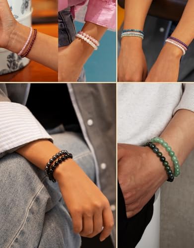 Natural Stone Beaded Bracelets for Men Women, 4mm 6mm 8mm | Healing Crystal, Protection Gemstone, Gift Packaging with Energy Card, Stretch Jewelry, Replacement Beads Included, 18 Stone - color: Black Tourmaline(Protection & Balance), size: 8mm