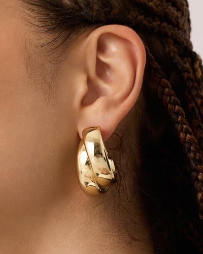 PAVOI 14K Gold Plated Multi Huggie Hoop Earrings for Women - 925 Sterling Silver Posts Triple Split Hoop Gold Earrings for Women - Trendy Fashion Jewelry - style: Chunky