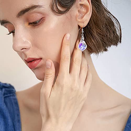 Unique Sparkly Multi-color Crystal Teardrop Dangle Drop Earrings Rainbow Crystal Geometry Earrings for Women Statement Chic Charm Jewelry Gifts - color: Colorful white