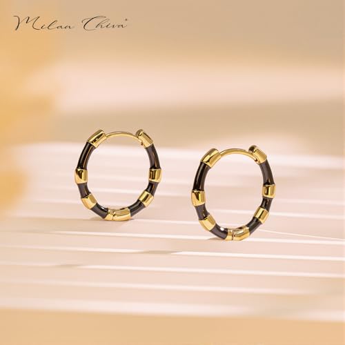 Milan Chiva 14K Gold Plated Small Huggie Dangle Earrings | Lightweight Trendy Heart Dainty Jewelry Hypoallergenic Chunky Gold Hoops Earrings Jewelry Mothers Day Gift for Women - color: E-Black
