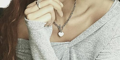 High Polished Stainless Steel Heart Charm Cable Chain Necklace with Toggle Clasp Silver Length 16"- 25" - size: 20 inch