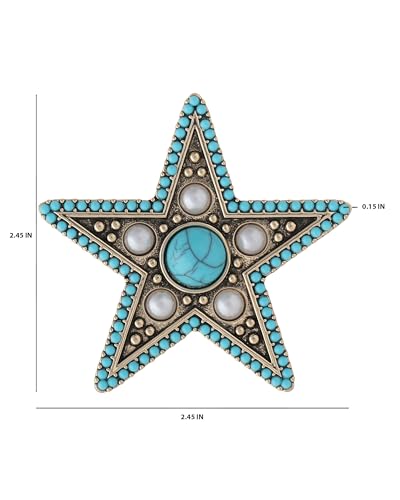 Jessica Simpson Silver or Gold-Tone Brooch for Women | Western Pins with Dangle Charms, Turquoise, or Rhinestones - color: Gold Turquoise Star