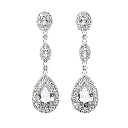 Crystal Teardrop Dangle Earrings Women, Silver Cubic Zirconia Drop Earrings for Bridal, Wedding, Bridesmaids,Prom, Pageant