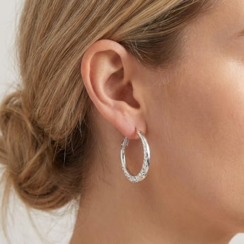 Sonateomber Gold Chunky Crystal Hoop Earrings for Women, Trendy Statement Sparkly CZ Rhinestone Thick Open Hoops Earings Hypoallergenic Wedding Prom Everyday Accessories Fashion Jewelry Gift - color: Silver Textured