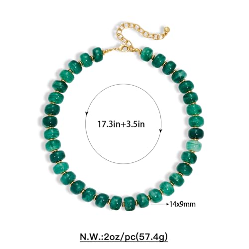 Chunky Colorful Choker Necklace for Women - Summer Beach Round Resin Beads Necklace, Trendy Statement Summer Beach Jewelry Birthday Gifts for Vacation Holiday - color: 14mm Dark green beaded