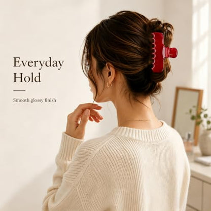 Ivyu 4-Inch Large Rounded Rectangle Hair Claw Clip for Women, Strong Hold | Smooth rounded teeth and a strong spring provide a secure hold for full updos on fine to medium hair. - color: Translucent red
