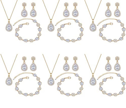 Bridesmaid Jewelry Set for Women,Pendant 18K Gold & Silver & Rose Gold Pendant Necklace Earrings Bracelet Set,Dainty Gift for Wedding/Proposal/Party/Anniversary - color: GOLD - 6 SETS