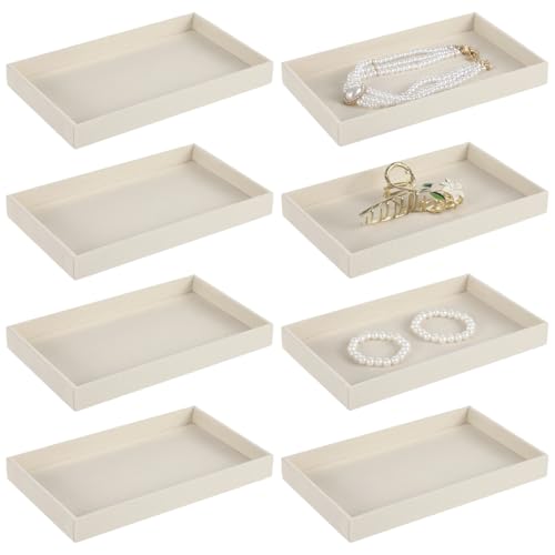 OMISTAR 8 Pcs Velvet Jewelry Trays, Stackable Jewelry Drawers Organizer Trays, Beige Wooden Jewelry Storage Trays 8.3 x 4.9 x 0.9 in, Jewelry Trays for for Earring Ring Necklace Pendants Bracelet