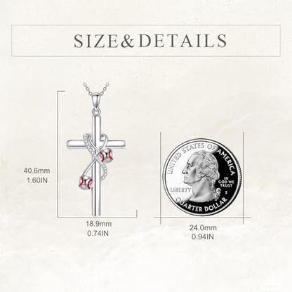 POPLYKE Cross Necklace for Women 925 Sterling Silver Cross Pendant Necklace Animal Jewelry Christmas Gifts for Women Mother Grandma - style: baseball