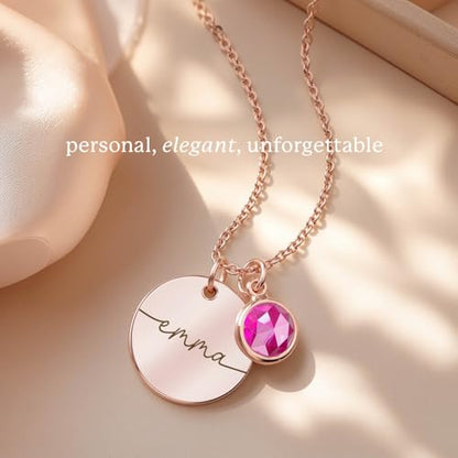 Custom Name Necklace with Birthstone for Women - Personalized Gift - Custom Birthday Gifts for Women, Mom, Grandma, Mama - Customized Name Plate Necklaces for Her - Jewlery Birthstone Charm