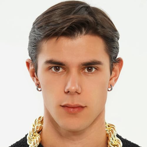 Iced Out Hoop Earrings Cubic Zirconia Huggie Cartilage Cuff Hypoallergenic 14K Gold Plated Luxury Fashion Round Circle Earrings For Men Women - color: 01 SilverBlack