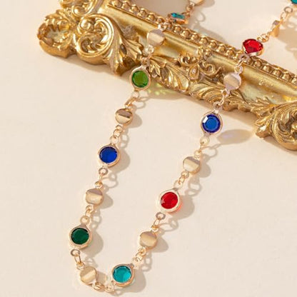 Colorful Crystal Long Necklace for Women Dainty Boho Y-Shaped Color Bead Necklaces Sparkly Rhinestone Pendant Layered Gold Long Chain Choker Good Luck Trend Jewelry Gift Jewelry - color: Gold