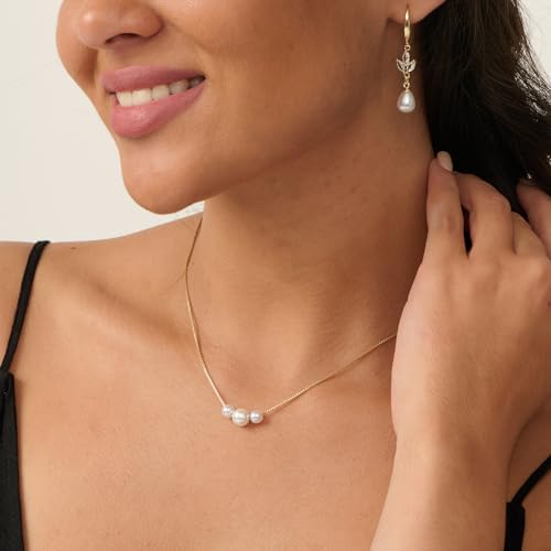 Pearl Necklace for Women- 14K Gold-plated/White Gold-plated Dainty Pearl Necklace for Women - color: Gold 3pearl box chain