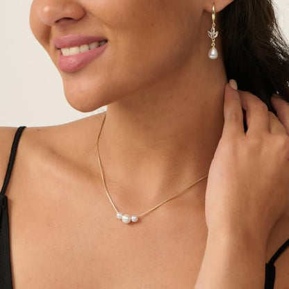 Pearl Necklace for Women- 14K Gold-plated/White Gold-plated Dainty Pearl Necklace for Women - color: Gold 3pearl box chain