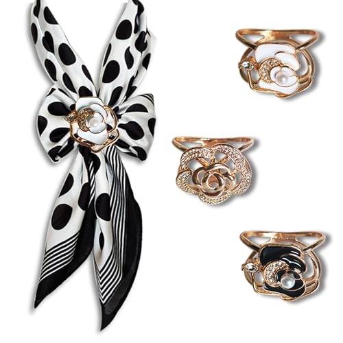 3pcs Fashion Scarf Ring Clip 3 Rings Silk Scarves Clip For Women Shawl Clip Buckle Gold Smooth Scarf Brooches Buckle - color: Scarf clip F-3PCS