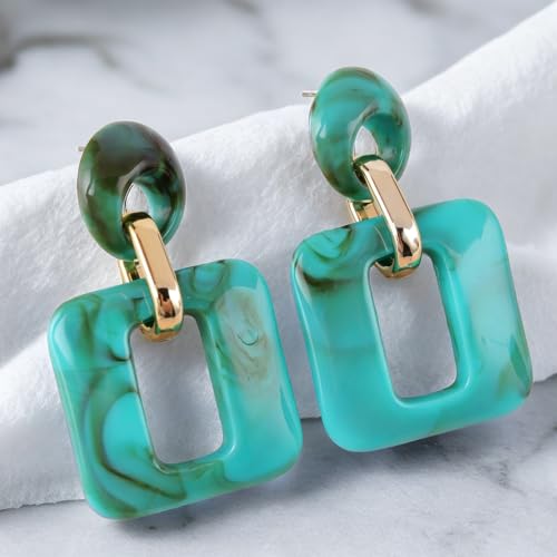 Retro Boho Hollow Square Earrings Lightweight Fashion Jewelry Casual Daily Wear Geometric Drop Earrings Party Acrylic Square Dangle Accessories - color: Green