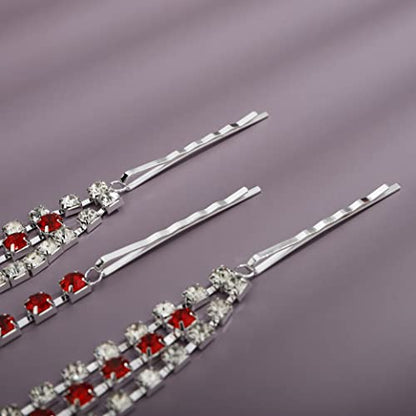 Bohemian Full Silver Rhinestone Chain Red Crystal Head Chain Clip Drop Pendant HeadPieces Forehead Headband Hair Accessories for Wedding Brides Party Prom Costume (Silver Red) - color: Silver Red