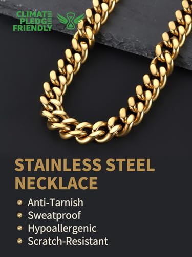 FindChic Men Curb Chain Necklace 18K Gold Plated/Stainless Steel/Black Chunky Double Tight Cuban Link Hip Hop Neck Chains for Men Boys 3.5MM/5MM/6MM/7MM/9MM/12MM 14''-30'' 8 Length Options (Send Gift Box) - color: F.12mm Width-Gold, size: 30 inches