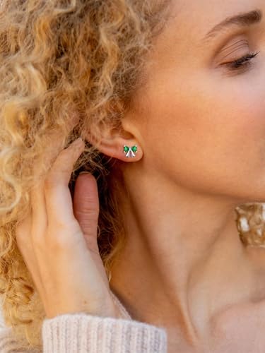 ChicSilver 925 Sterling Silver Bow/Butterfly Earrings for Women Hypoallergenic Birthstone Earrings Dainty Bow/Butterfly Jewelry Gift for Women - color: Bow-May-Emerald