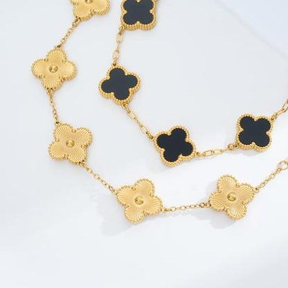 Waterproof Four-Leaf Clover Bracelet,Adjustable Link Double Sided Jewelry, Lovely Fashion Jewelry Gift for Women - color: Gold Bracelet +Black Bracelet