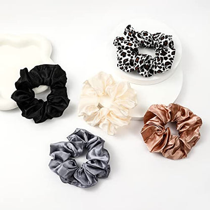 Scrunchies Hair Ties Elastics Bands Ponytail Holder Pack of Neutral Scrubchy Hair Accessories Women Girls (Big, 4 Color Mixed 2) - color: Basic Color