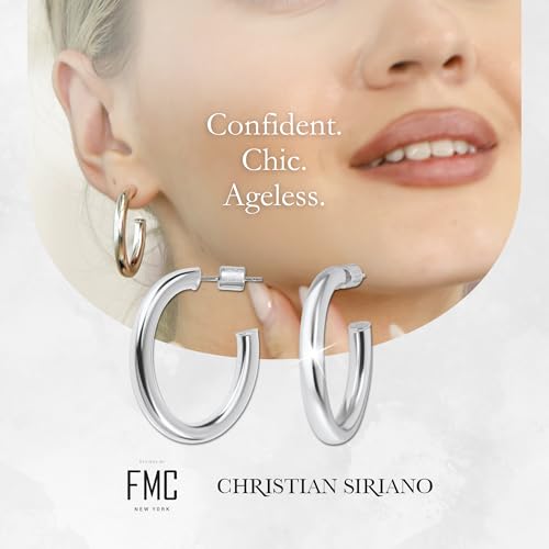 18K Gold Plated Sterling Silver Earrings for Women – Pure & Polished, Twist, Square, Hinged Tube, Abstract & Heart Shape Hoops – Lightweight, Hypoallergenic, Non-Tarnish Jewelry (Sizes: 3x35mm-46x30mm) - color: Silver, size: Polish Hoop (4x35x40mm)