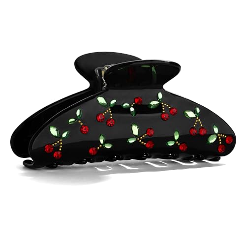 LILIE&WHITE Acrylic Hair Clips For Women Black Claw Clips | With The Rhinestone Pattern In Red Cherry Hair Clip With Claw For Thick Hair Strong Hair Fix Claw Clips - color: HC21221B