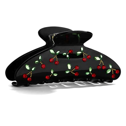 LILIE&WHITE Acrylic Hair Clips For Women Black Claw Clips | With The Rhinestone Pattern In Red Cherry Hair Clip With Claw For Thick Hair Strong Hair Fix Claw Clips - color: HC21221B
