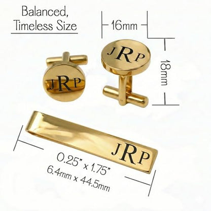 Personalized Gold Cufflink & Tie Clip Set for Men – Elevate His Style | Engraved Stainless Steel Metal Cuff Links – Custom Monogram or Handwriting Gift | Customized Groomsmen Proposal Gifts