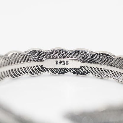 Innocence S925 Silver-Plated Antique Wide Feather Cuff Bracelet For Men Women Adjustable Retro Twisted Feathers Bracelets Gift Jewelry - color: Feather B