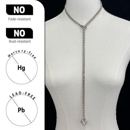Heart Layer Pendant Necklace for Women, Adjustable Slip Chain with Colorful Gemstone & Heart Clasp - color: White