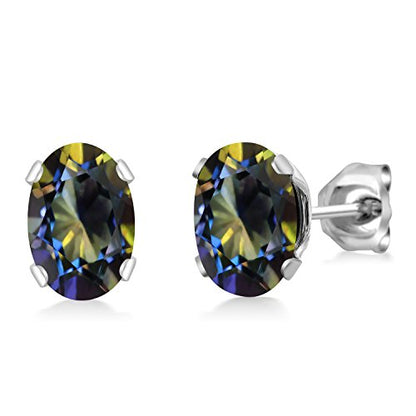 Gem Stone King Oval Gemstone Birthstone Stud Earrings for Women Men | Oval Cut 7X5MM | Fine Jewelry Gifts for Mom Dad Wife Him Her - style: Blue Mystic Topaz