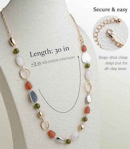 Long Gold Boho Necklaces for Women Beaded Statement Chain Long Necklace Gold Costume Jewelry Birthday Gifts for Her - color: 93-Brown Green