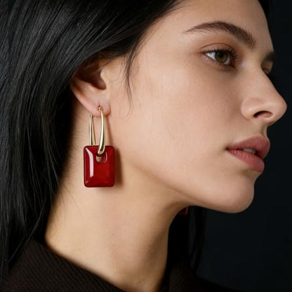Multicolor Acrylic Dangle Hoop Earrings for Women, 2-Way Detachable Geometric Statement Earrings, Lightweight Fashion Jewelry Gifts - color: Wine Red