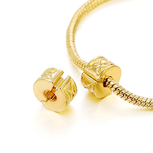 RUBYCA 20pcs Gold Color Clip Lock Stopper Clasp Beads DIY fit European Charm Bracelet Model 147 - color: Model 147 Gold Plated, size: 20 PCS