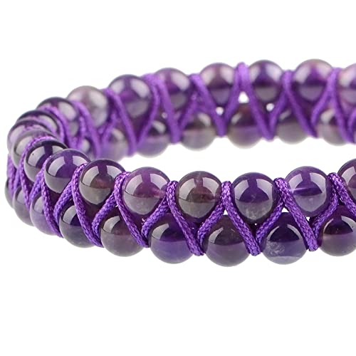 MASSIVE BEADS Double Layer Natural Chakra Healing Power Crystals Macrame Bracelet Yoga Stone Beads Gemstone Meditation Relax Anxiety Bangle for Unisex Women Men - color: Amethyst, size: 6mm