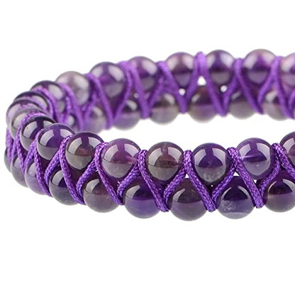 MASSIVE BEADS Double Layer Natural Chakra Healing Power Crystals Macrame Bracelet Yoga Stone Beads Gemstone Meditation Relax Anxiety Bangle for Unisex Women Men - color: Amethyst, size: 6mm
