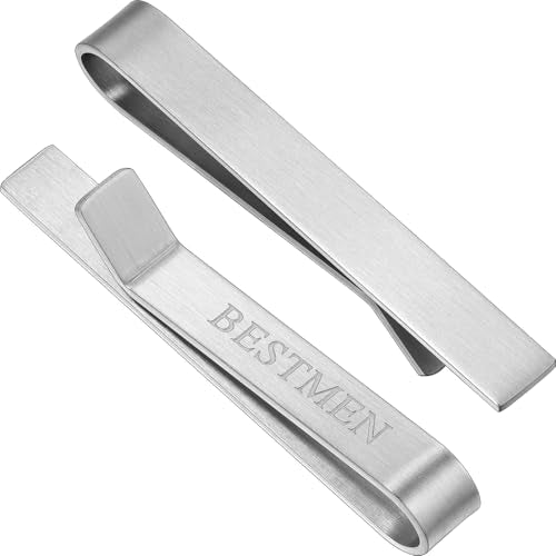 HAWSON Father of the Bride and Groom Tie Clip Best Man Skinny Stainless Steel Marriage Tie Bar Wedding Gift for Man - style: BESTMEN