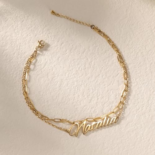 Custom Ankle for Women for Women 18K Gold Plated Adjustable Name Anklet Customized Beach Anklet Gifts - color: Name Anklet with Paper Clip Chain