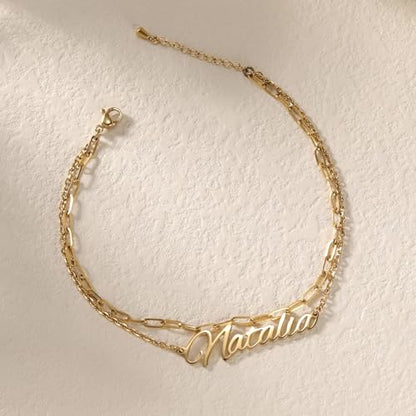 Custom Ankle for Women for Women 18K Gold Plated Adjustable Name Anklet Customized Beach Anklet Gifts - color: Name Anklet with Paper Clip Chain