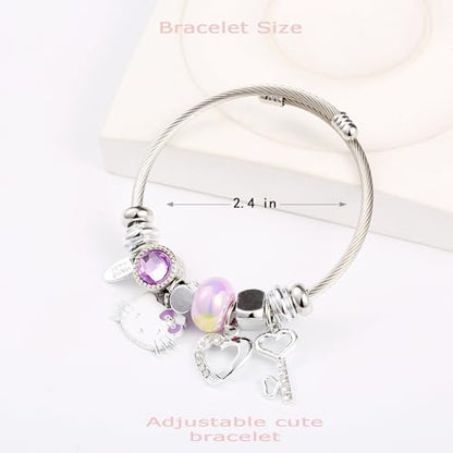 YouLuo Cute Necklace Charm Bracelet Set,Personalized Jewelry Gift for Women | Cute Charm Bracelet, Adjustable Stainless Steel Bracelet, Anime Cartoon Accessories Bracelets for Women Gift and Friendship - color: Purple
