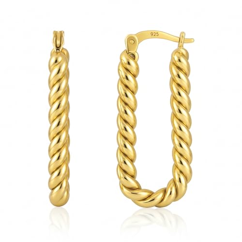 14k Yellow Gold Plated Hoop Earrings for Women with Click Top | Anti Tarnish Lightweight Chunky 14K Gold Hoop Earrings | Hypoallergenic Gold Plated Earrings 0.6 to 1.2 Inches by MAX + STONE - style: Long Oval Twist