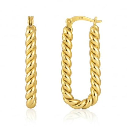 14k Yellow Gold Plated Hoop Earrings for Women with Click Top | Anti Tarnish Lightweight Chunky 14K Gold Hoop Earrings | Hypoallergenic Gold Plated Earrings 0.6 to 1.2 Inches by MAX + STONE - style: Long Oval Twist