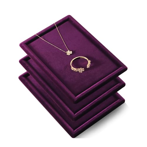 Velvet Jewelry Display Tray for Ring Earrings Necklace Bracelet Flat Tray - color: Purple, size: 12.99 × 9.06 in
