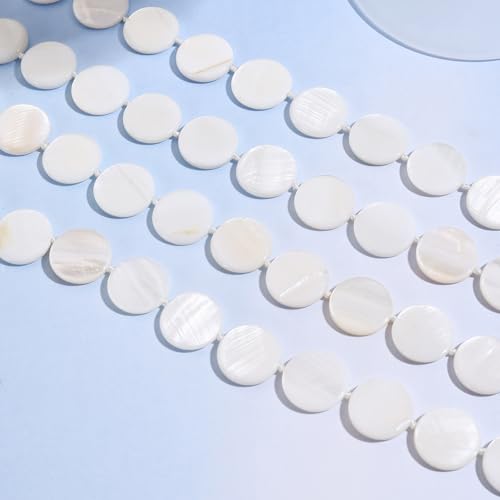 Firstmeet Flat Round Coin Shell Beads Long Knotted Necklace Natural Mother of Pearl Handmade Jewelry For Women - color: White