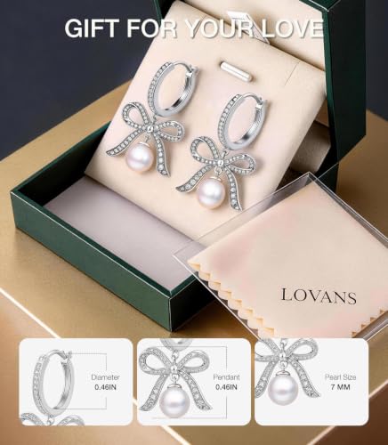 Pearl Drop Huggie Hoop Earrings for Women, Gold & Silver Hypoallergenic Bow | 14K Gold Plated, 925 Sterling Silver Posts, Hypoallergenic, Ideal Gifts for Wedding Anniversary Birthday Mother's Day - color: Silver